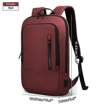 Lightweight men's polyester commuter backpack with USB charging port in multiple colour options.