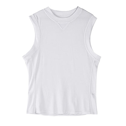 Men's black loose fit polyester fitness vest for summer sports on a white background