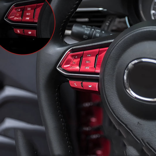 Aluminium alloy steering wheel decorative stickers in brushed red, silver, and blue transparent button designs
