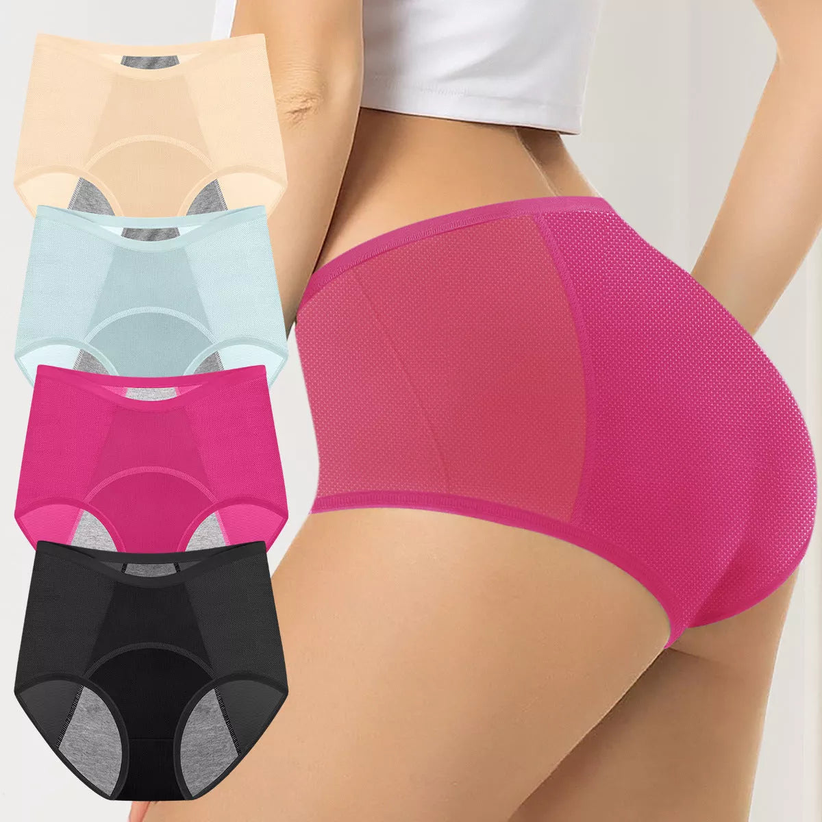 Women's High Waist Physiological Pants in 4-color set, sizes S to 2XL