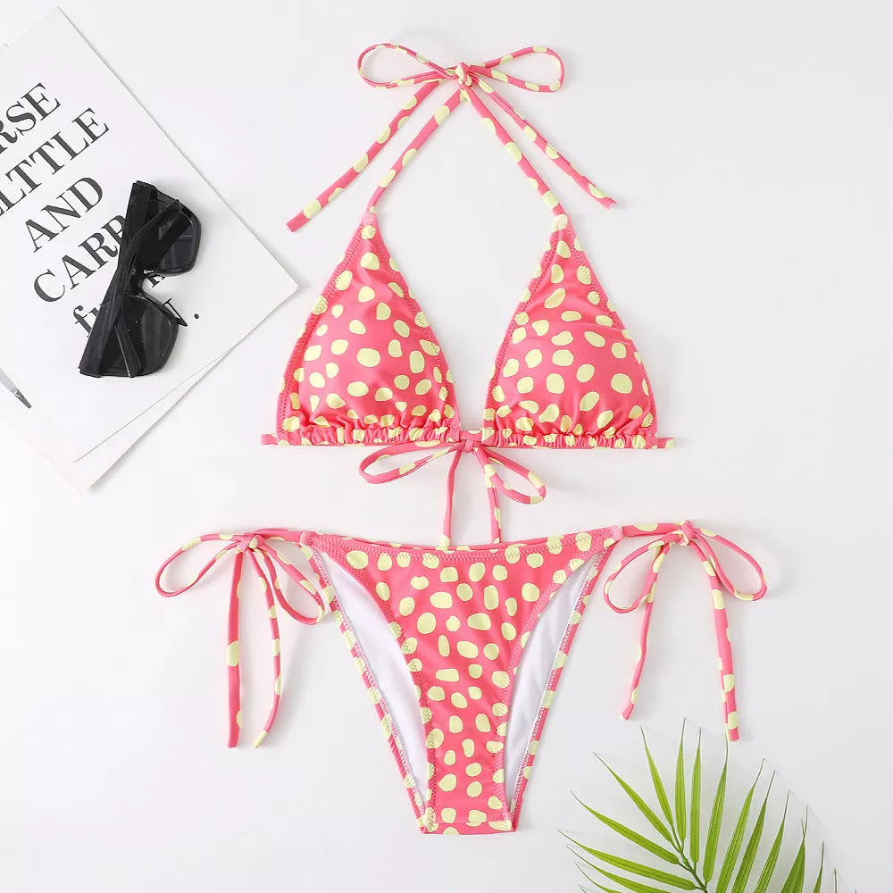 Women's multicolor printed split swimsuit bikini with quick-dry fabric and retro polka dot prints