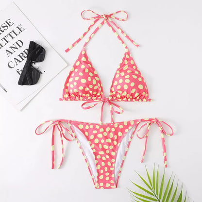 Women's multicolor printed split swimsuit bikini with quick-dry fabric and retro polka dot prints
