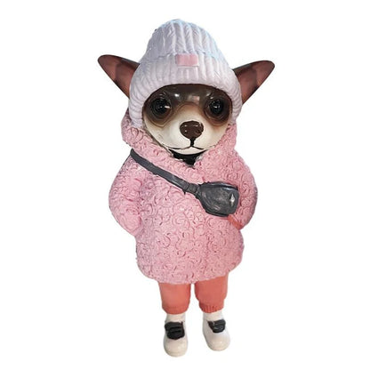 Handmade Mogwai dog figurines in green, light pink, black, and deep pink colors