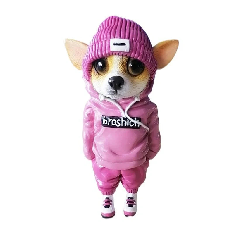 Handmade Mogwai dog figurines in green, light pink, black, and deep pink colors