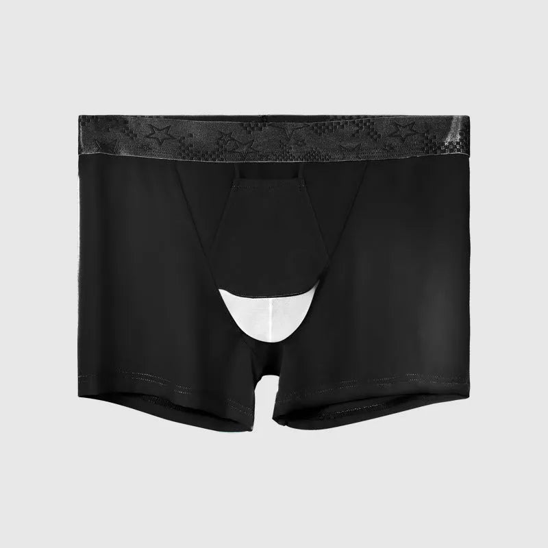 Men's black ice silk knitted nylon sports underwear, mid waist boyshort design