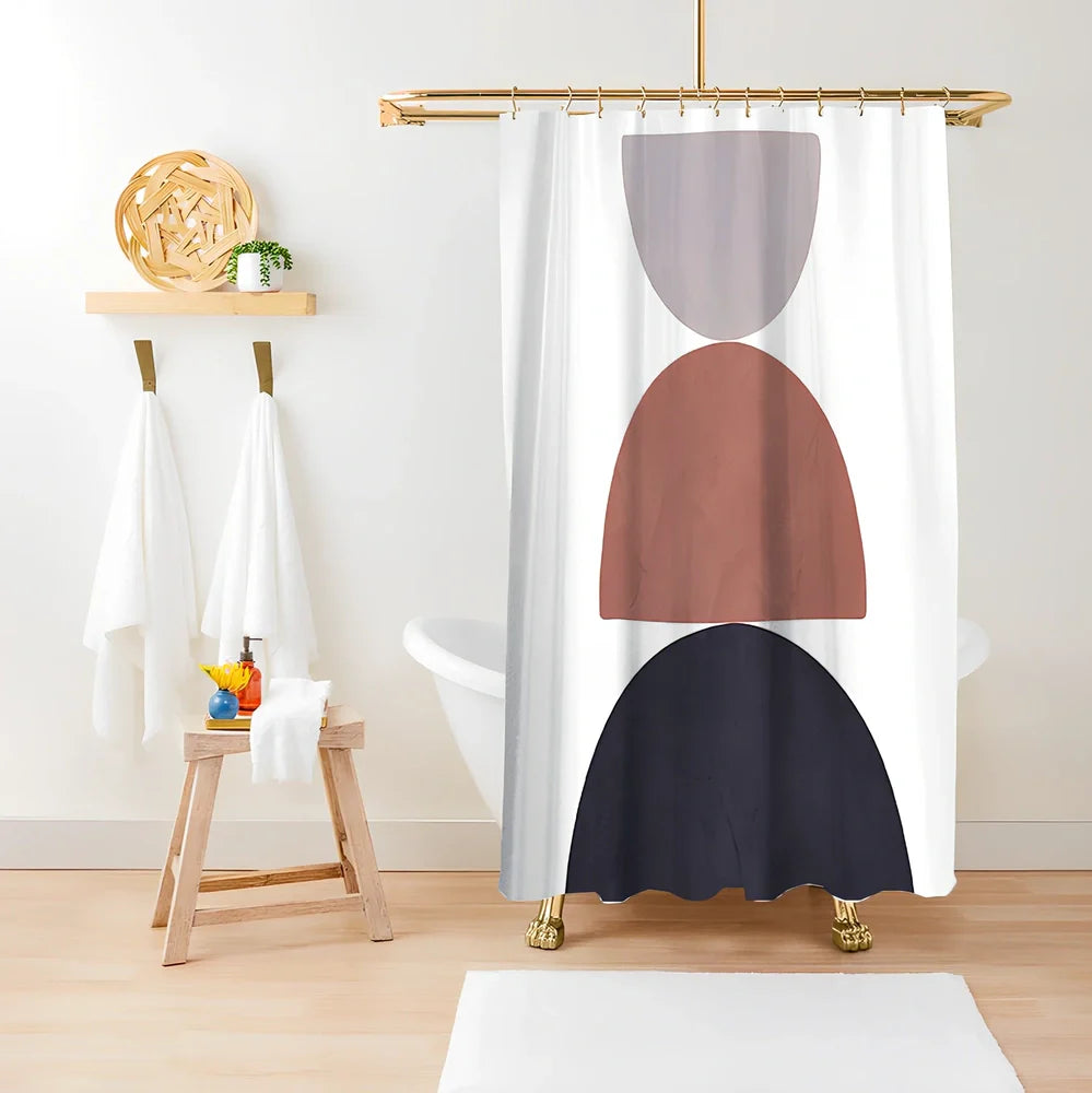 Green plant print shower curtain with waterproof polyester material in bathroom setting