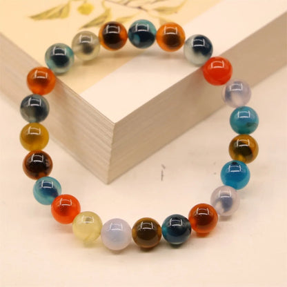 Women's natural agate bracelet with copper coin snake elements in geometric design