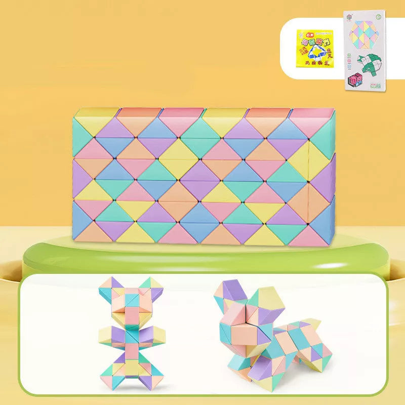 Magic Snake Ruler Puzzle in vibrant rainbow colors, transformable into various shapes
