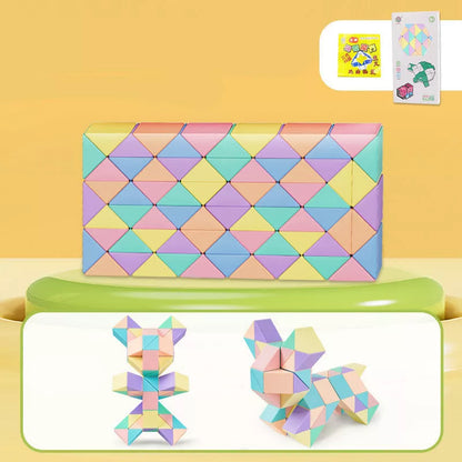 Magic Snake Ruler Puzzle in vibrant rainbow colors, transformable into various shapes