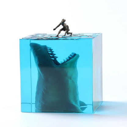 Ocean shark surfer scene resin night light in 5cm and 8cm size options