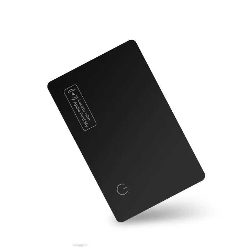 Black ultra-thin anti-loss tracking card next to credit card showing 2.5mm thickness comparison