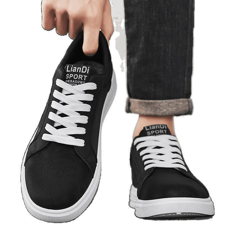 Men's black snake pattern leather high-top sneakers with round toe and rubber sole