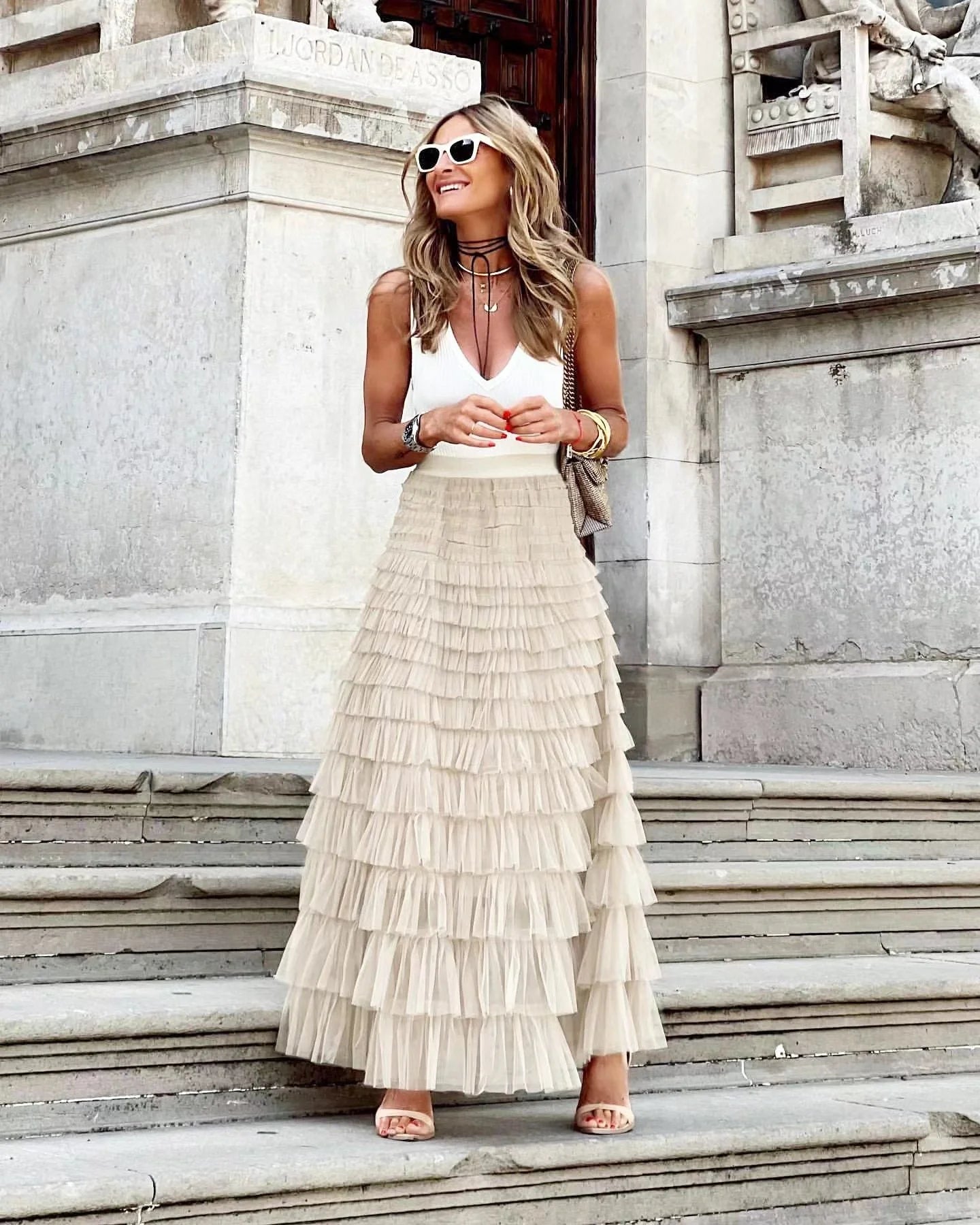 Layered Ruffles Cake Skirt in mesh fabric for summer wear