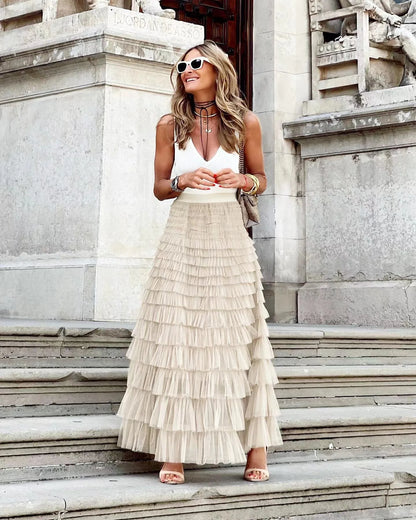 Layered Ruffles Cake Skirt in mesh fabric for summer wear