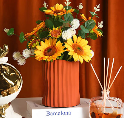 Ceramic mosaic vase 25cm height with floral arrangement in apricot colour option