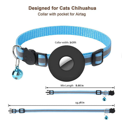 Airtag pet collar with reflective strip and bell for cats and dogs
