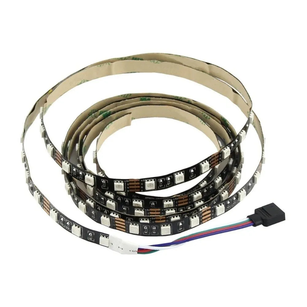USB-powered flexible LED light strip showing SMD5050 LEDs along 1-metre length with connected USB cable