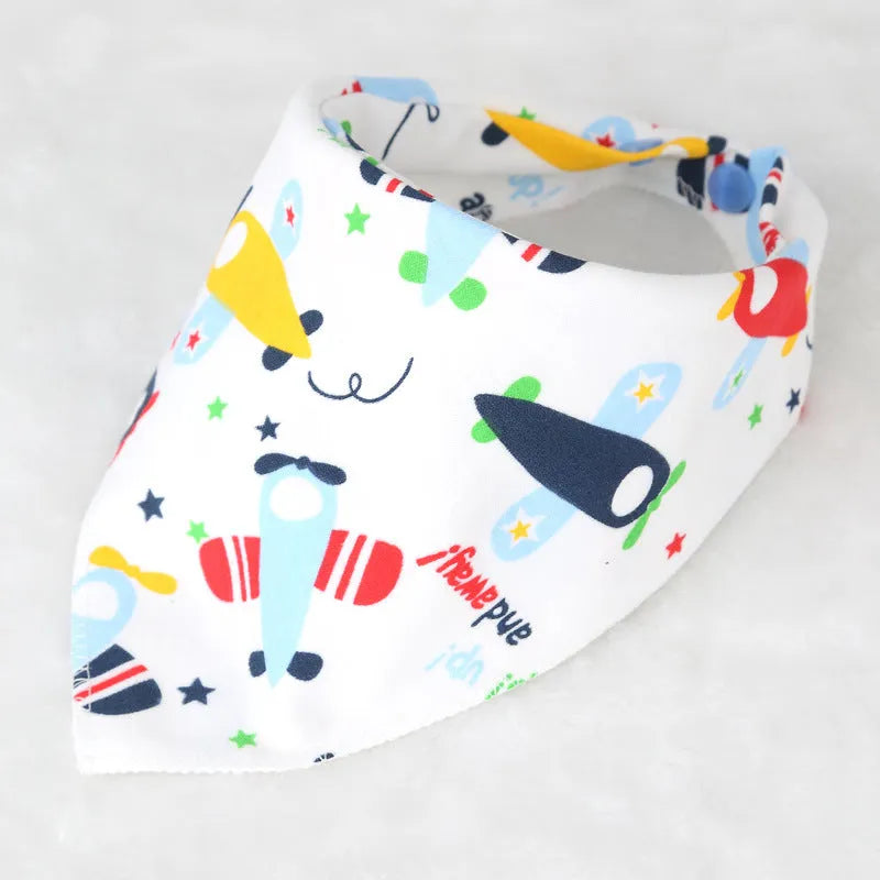 Cotton bandana baby bib, 95% cotton, 42cm, sweat absorbent, colourful designs like Pineapple and Dinosaur