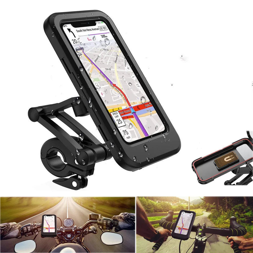Black waterproof adjustable bicycle motorcycle phone holder mount with magnetic suction for 4-6.7 inch smartphones