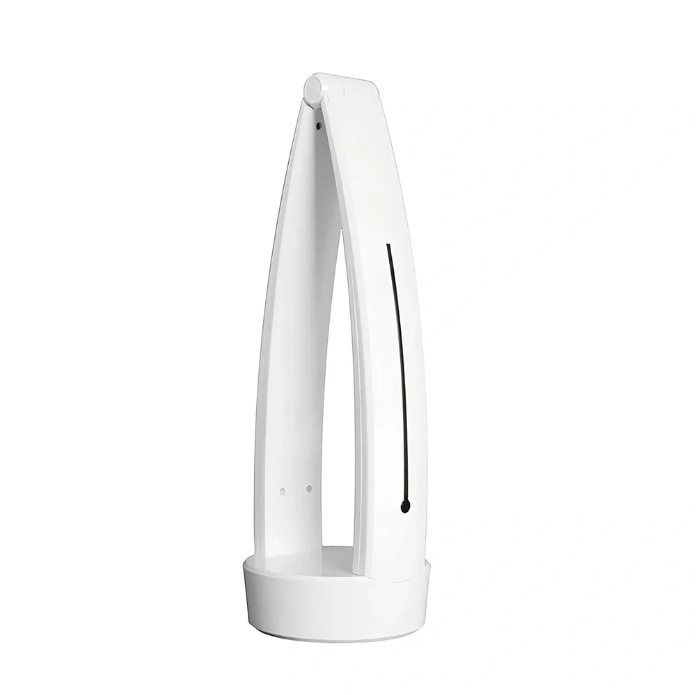White folding LED desk lamp with touch control on wooden desk