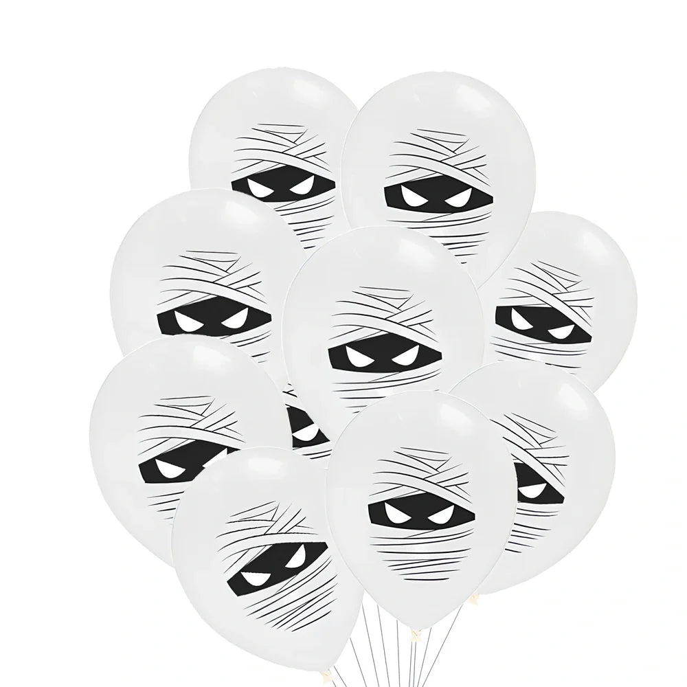 Halloween balloon decoration set with 10 printed latex balloons showing ghost and skeleton designs