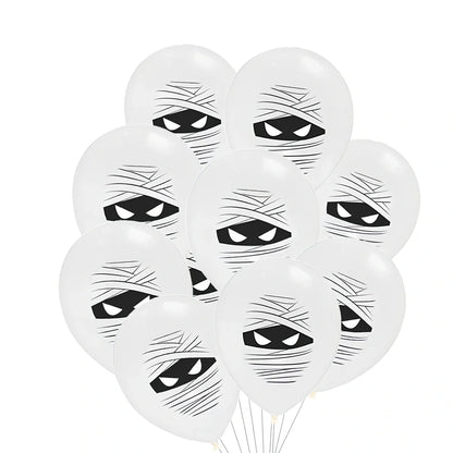 Halloween balloon decoration set with 10 printed latex balloons showing ghost and skeleton designs