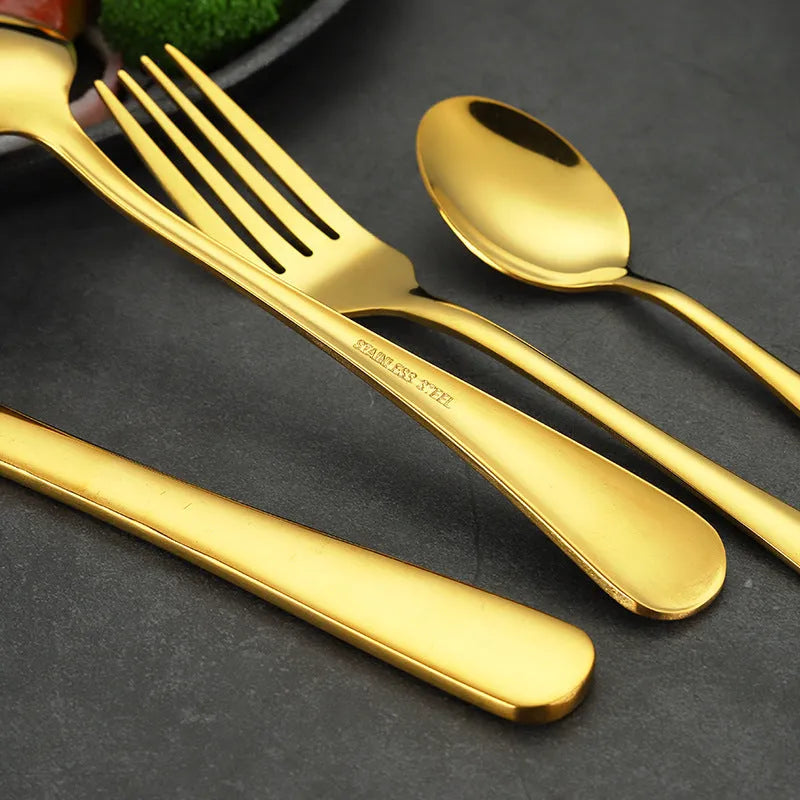 24-piece stainless steel cutlery set in gold, rose gold, black and colourful finishes.