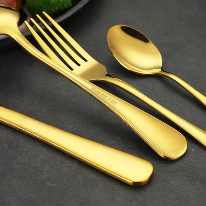 24-piece stainless steel cutlery set in gold, rose gold, black and colourful finishes.