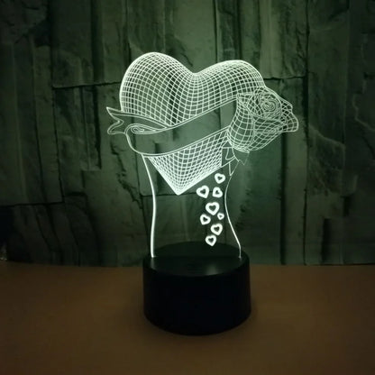 3D night light with acrylic board on 87mm ABS base showing seven colour options and touch/remote controls