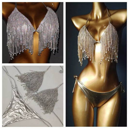 Diamond Flowing Bikini in gold and silver, perfect for summer beach outings