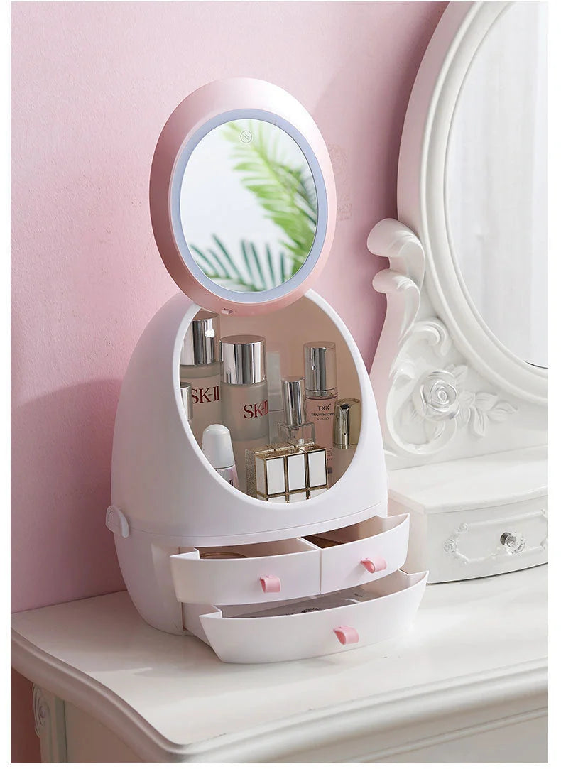 Compact LED makeup mirror with USB charging option, 35 * 18 * 28 cm
