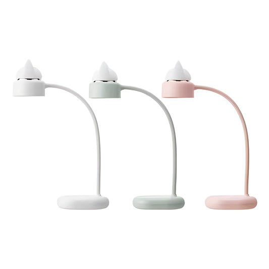 White rechargeable LED desk lamp with a clip, showing the touch control panel.