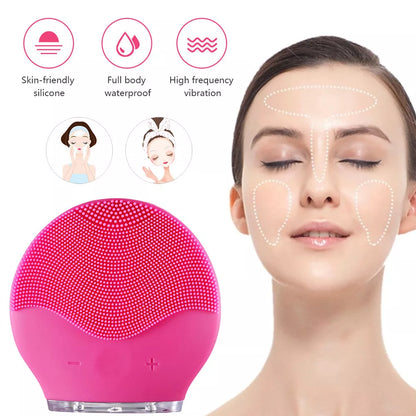 Electric waterproof silicone facial cleansing brush with USB charging in various colors