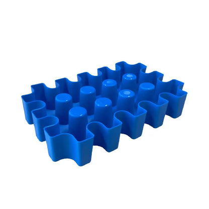 Blue plastic outdoor ice maker tray measuring 34cm long by 22cm wide