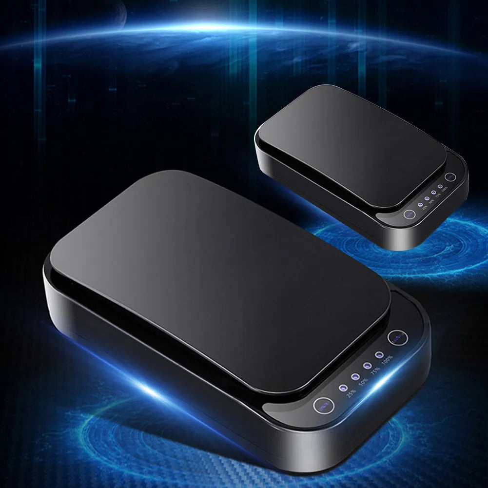 Blue and white UV disinfection box for mobile phones up to 6.6 inches with 253.7nm UV-C light