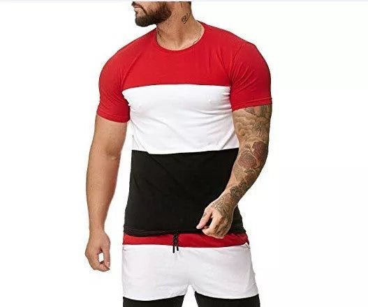 Men's slim-fit cotton short sleeve T-shirt with color matching details