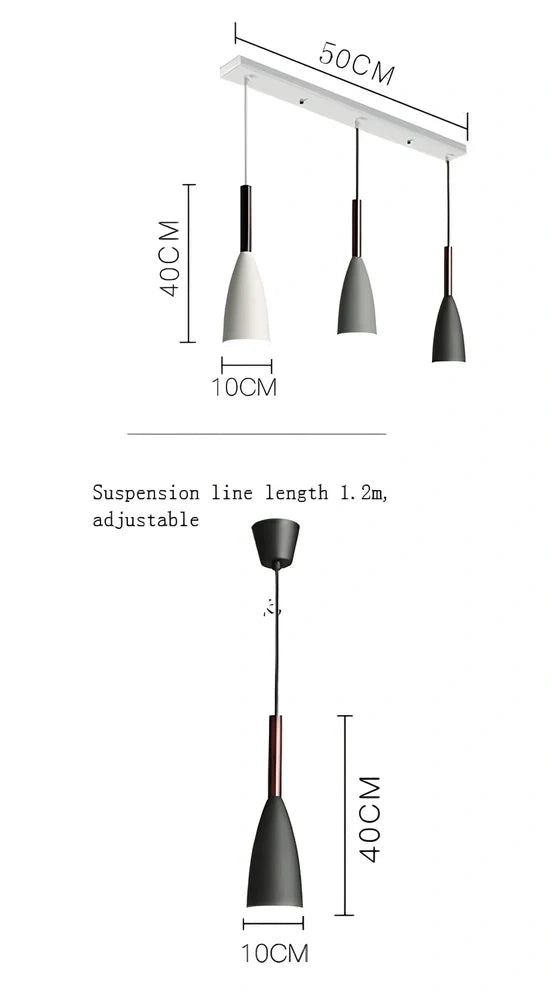 Nordic pendant light with adjustable suspension in black, grey, green, or white with aluminium construction