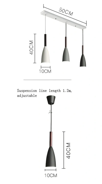 Nordic pendant light with adjustable suspension in black, grey, green, or white with aluminium construction