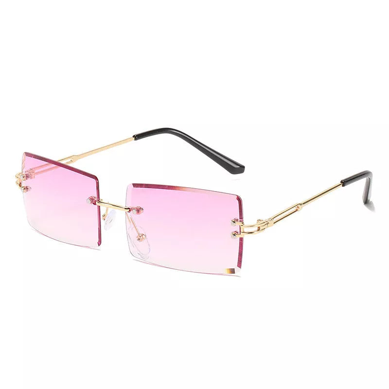 Rimless cut edge square sunglasses with PC lenses for UV protection