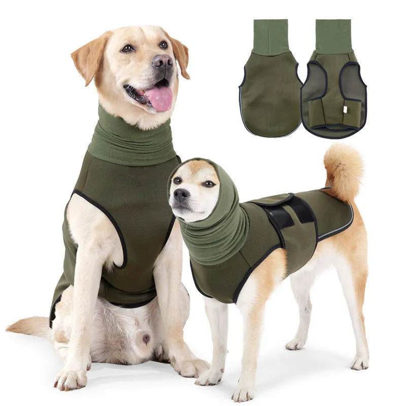 Army green dog anxiety jacket with gentle pressure design for calming support