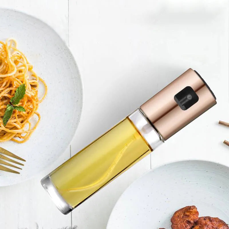 Gold ABS and glass kitchen oil vinegar spray bottle with push-pump mechanism