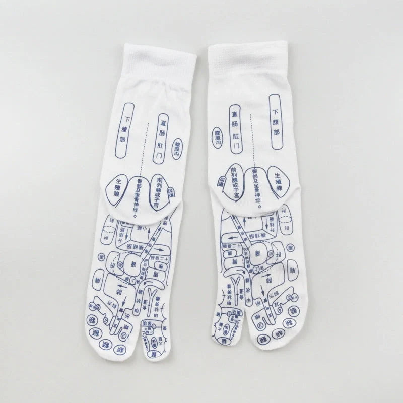 Acupressure foot massager socks with reflexology charts for targeted relief