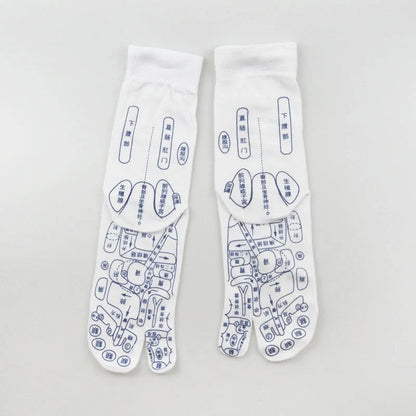 Acupressure foot massager socks with reflexology charts for targeted relief
