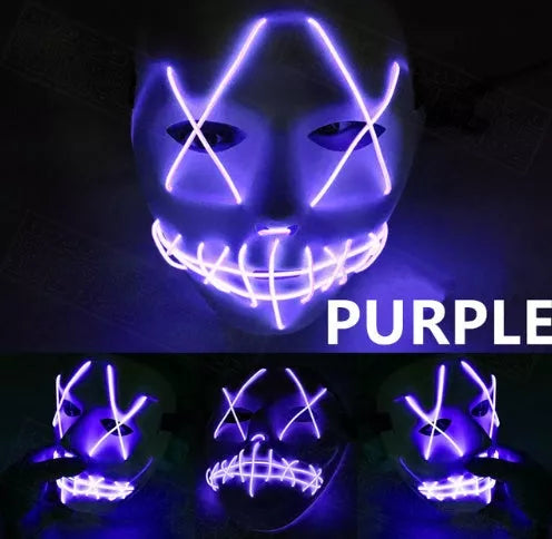 Halloween LED Glowing Full Face Mask in various colors with customizable lighting modes