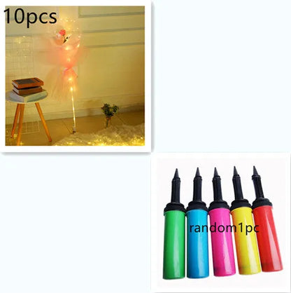 Transparent LED luminous balloon rose bouquet with artificial flowers and illuminated lights