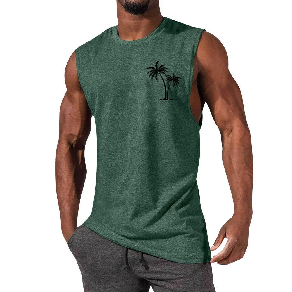 Stylish Embroidered Beach Tank Top in various colors with unique coconut tree design