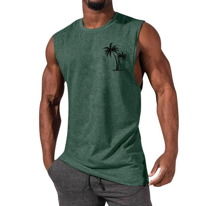 Stylish Embroidered Beach Tank Top in various colors with unique coconut tree design