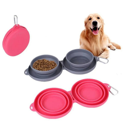 Spill-Proof Foldable Double Pet Bowls with Non-Skid Silicone Base for Food and Water