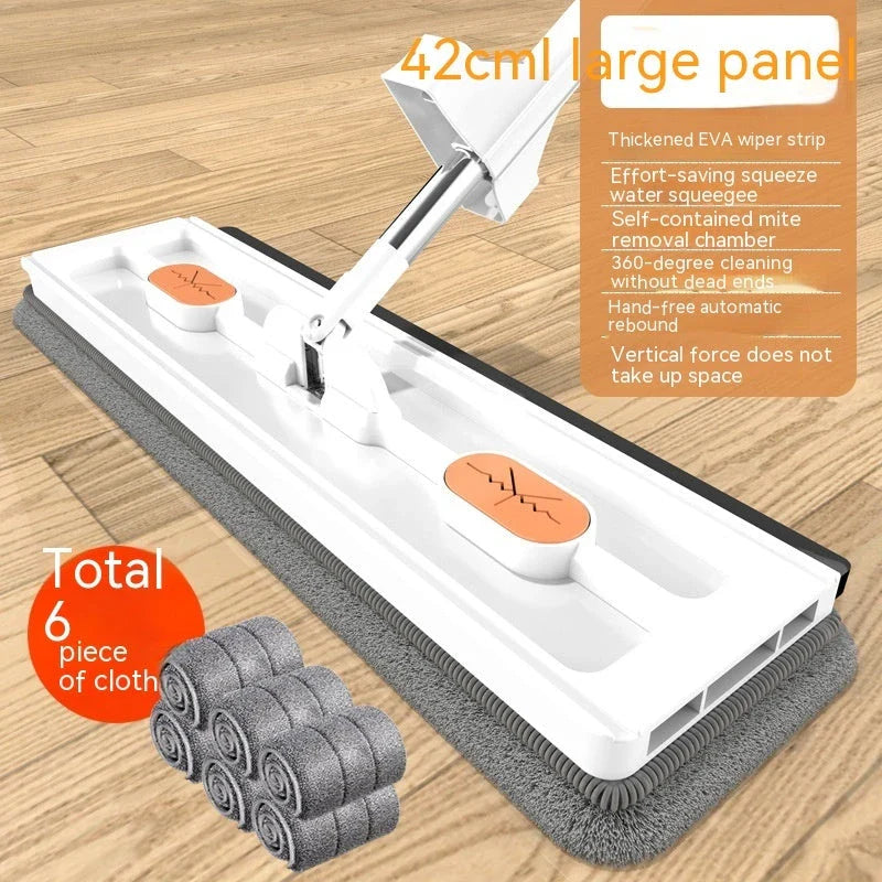 360° Rotating Flat Mop with Stainless Steel Handle and Self-Contained Dewatering Scraper for Effortless Floor Cleaning