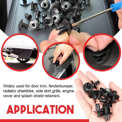 100-piece set of 6-size handy auto body clips for securing fenders, bumpers, doors, and other vehicle exterior panels